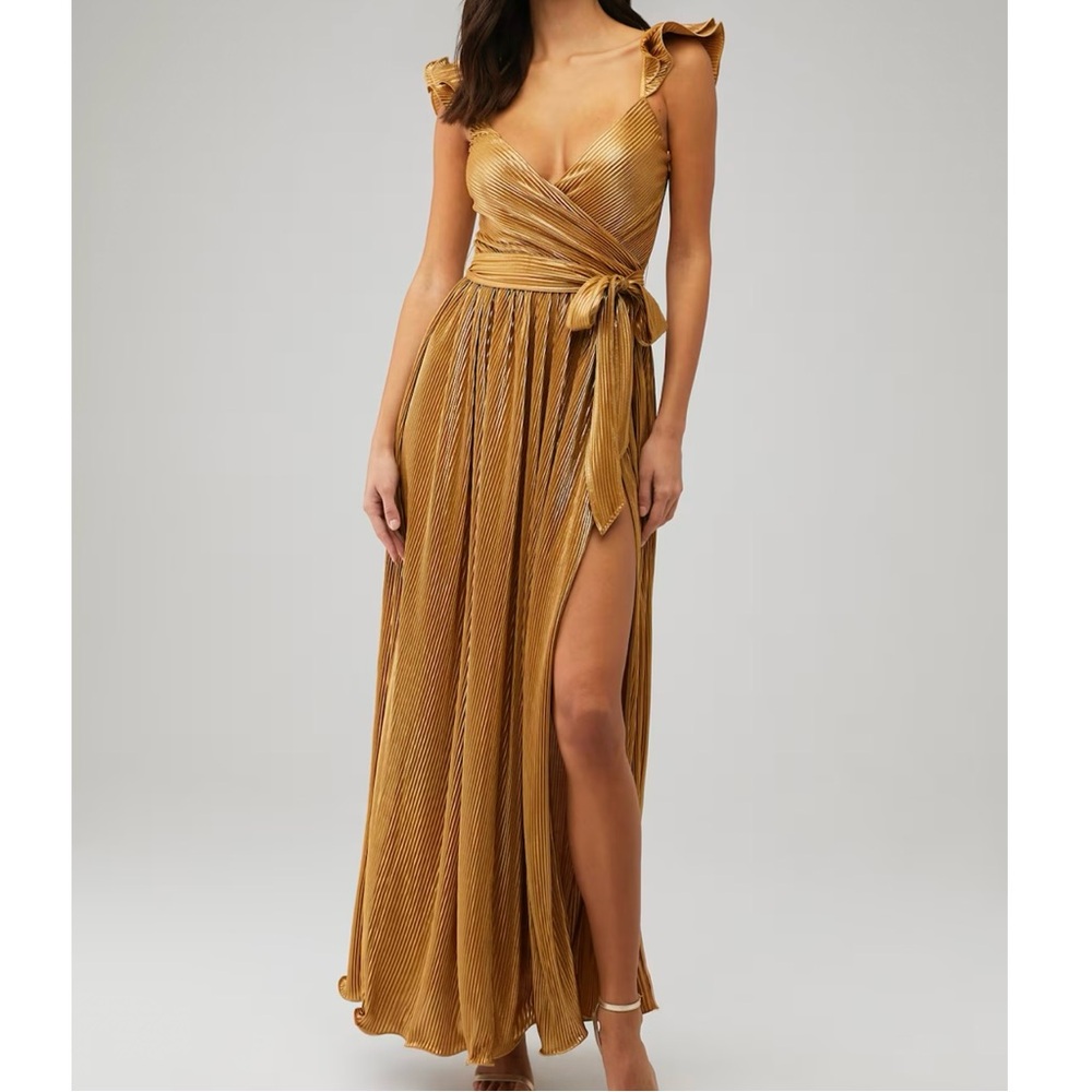 SAYLOR Imara Gold Pleated Maxi Dress
